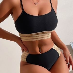 Solid Ladder Cut-Out High Waisted Bikini Swimsuit